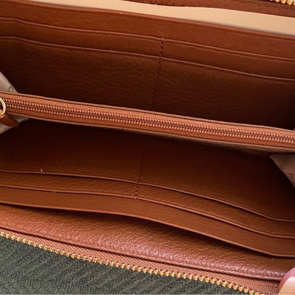 Sold Michael Kors Jet Set Pebble Leather Zip Around  Wallet  Color-Luggage Brown - Picture 3 of 9